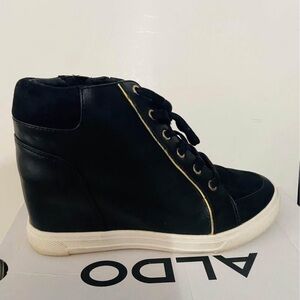 Aldo Black and Gold Wedge Sneakers